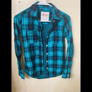 Green and black button down